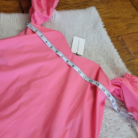 $365 Bird & Knoll Parker Mini Dress Women's Small Bubblegum Pink Off Shoulder - Picture 8 of 8